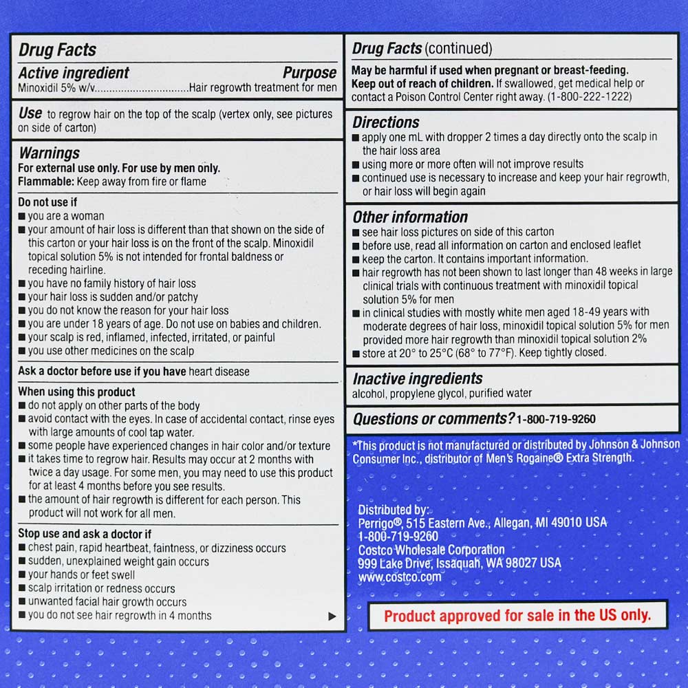 قطرات الـمينوكسيديل 5% لإعادة إنبات الشعر للرجال من شركة كيركلاند